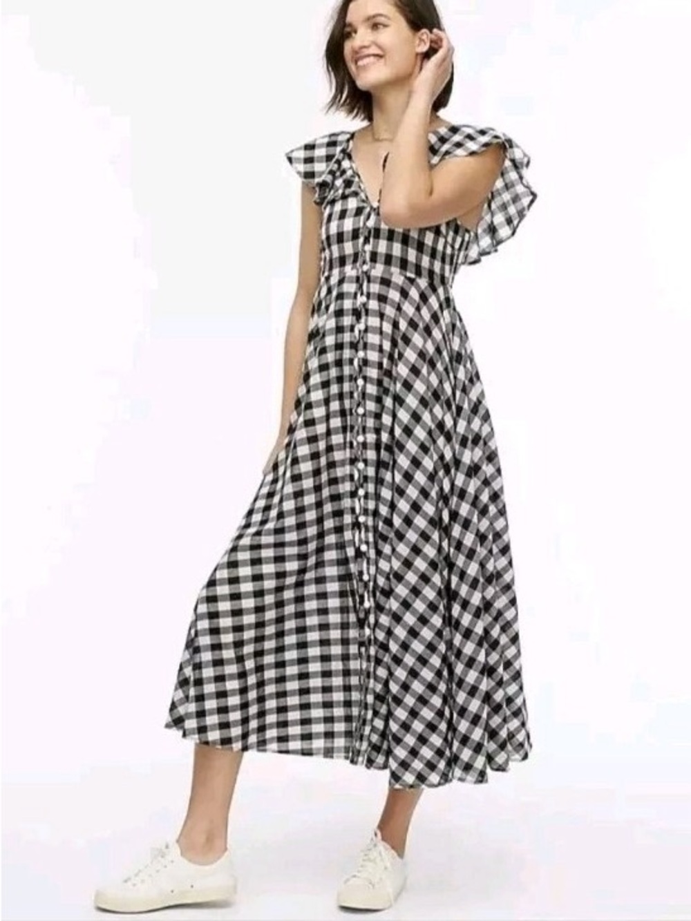 JCrew Beachwear Button-up Ruffle Dress in Black and White Gingham